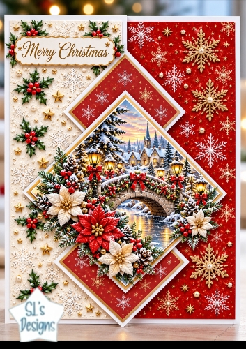 Christmas Winter Village Diamond Fold Card Topper Kit