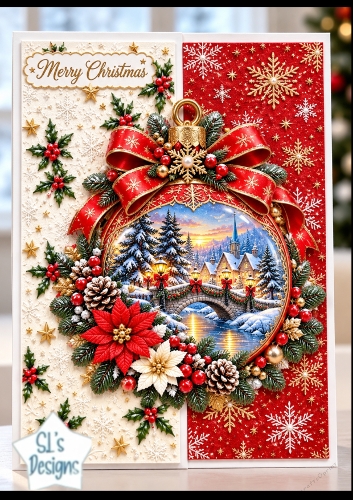 Luxury Christmas Ornament Scene Toppers Mini Kit - Elegant Red Gold Bauble, Winter Village,