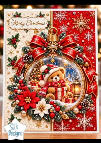 Cute Christmas Teddy Bear Bauble Mini Kit - Luxury Red Gold Ornament