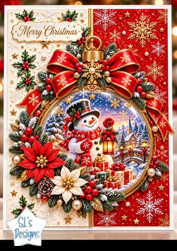 Cute Christmas Snowman Bauble Mini Kit - Luxury Red Gold Ornament