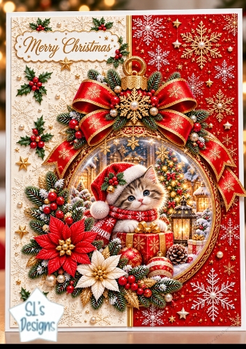 Cute Christmas Kitten Bauble Mini Kit - Luxury Red Gold Ornament