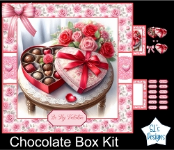 Valentines Chocolate Box Card Kit , Heart-Shaped Chocolates, Roses & Sentiments , Printable Cardmaking Sheet