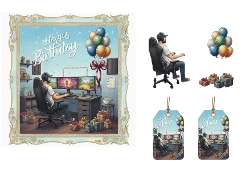 Ultimate Gamer Birthday Setup with Balloons and Triple Screen
