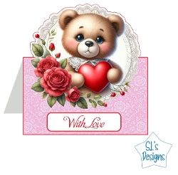 Cute Teddy Bear With Heart Card Topper – Romantic Roses With Love Envelope Design