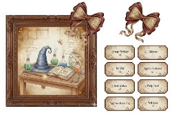 Wizards Desk Scene & Vintage Celebration Labels