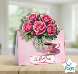 Romantic Pink Roses Pop-Up Card Kit – Love & Floral Greeting Card Design