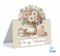 Valentines Day Floral Easel Card Kit – Romantic Bouquet, Tea & Cake Design