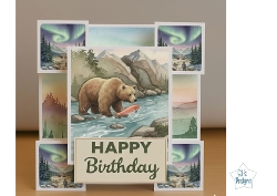 Wild Nature Birthday Card with Bear and Northern Lights