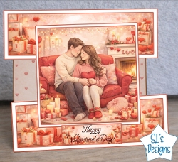 Romantic Valentines Day Card Topper with Couple on Red Sofa