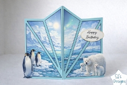 Arctic Birthday Fan Card with Penguins and Polar Bears