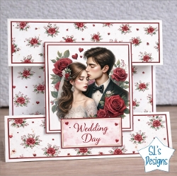 Elegant Wedding Day Card Topper with Bride and Groom in Floral Frame