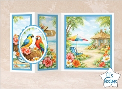 Tropical Beach Topper with Coconut Drink and Flip-Flops