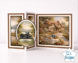 Motorbike and Cottage Topper with Garden Scene