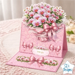 Elegant Pink Orchid Easel Card Front – Lace, Satin Bow & With Love Design