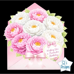  Floral Card Topper – Pink Peony Bouquet in Envelope Printable