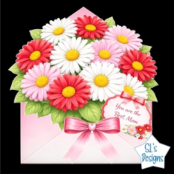 Colorful Daisy Bouquet in Pink Envelope Printable