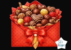 Luxury Chocolate Gift Envelope with Bow – Gourmet Sweets Clipart for Cards & Crafts