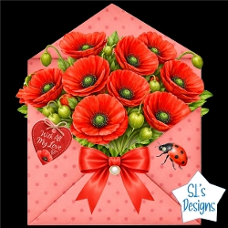 Poppy Flowers in Love Envelope Card Front