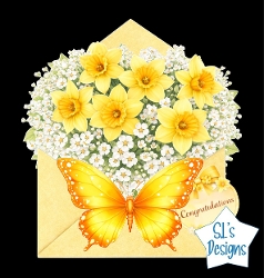 Daffodil Envelope Card Front With Butterfly