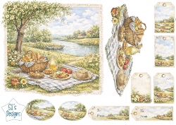 Charming Countryside Picnic by the River Card Front with Rustic Gift Tags