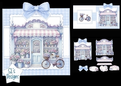 Pastel Flower Shop with Bicycle Birthday Card Topper Kit