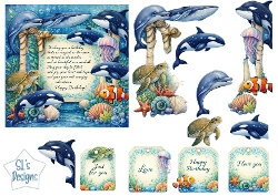 Ocean Birthday Card Topper with killer whale