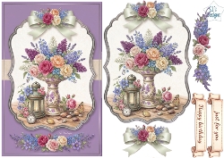Vintage Rose & Lilac Vase Birthday Card Topper