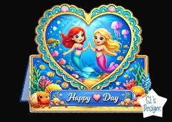 Cute Mermaid Heart Frame Topper with Coral Reef & Happy Day Banner