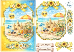 Sunny Beach Sandcastle Card Topper with Dolphin, Flowers and Summer Embellishments
