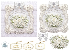 Elegant Ivory Rose Frame Card Topper – Luxury White Floral Design