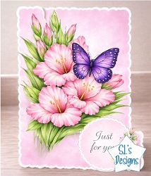 Pink Floral Bouquet Card – Butterfly & Flowers – Elegant Just for You Printable Topper