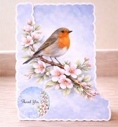 Robin on Blossom Branch Card – Floral Bird Thank You Topper – Elegant Nature Printable