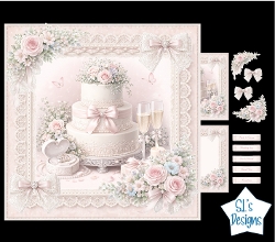 Wedding Cake Floral Card Kit – Three‑Tier Cake, Rings & Champagne – Elegant Romantic Wedding Printable