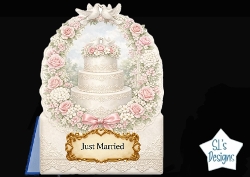 Pink Rose Wedding Cake Frame Topper – Floral Arch, Doves & Just Married Printable