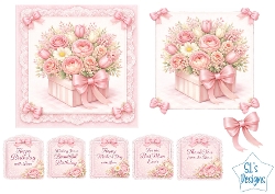 Floral Gift Box Card Kit – Pink Roses & Pastel Blossoms with Lace – Elegant All‑Occasion Printable
