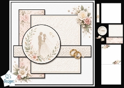 cup1441335_135813 - Romantic Bride & Groom Wedding Card Topper with Blush Roses & Gold Rings