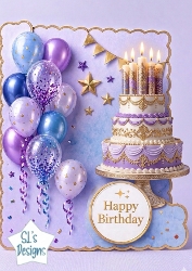 Luxury Purple & Gold Birthday Cake Topper with Balloons & Stars