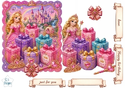 Princess Birthday Topper with Castle, Gifts & Rainbow