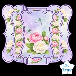 Peony & Dragonfly Card Kit – Layered Panels, Pink Flowers & Blue Accents – Elegant Printable Topper