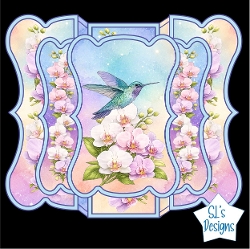 Hummingbird & Orchid Card Topper – Pastel Background, Floral Frame & Elegant Printable Design