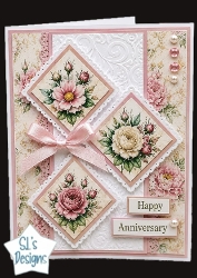 Pink Floral Anniversary Topper – Elegant Diamond Rose Card Front