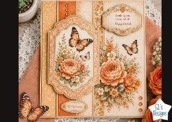 Orange Blossom Happiness Topper – Warm Floral & Butterfly Card Front