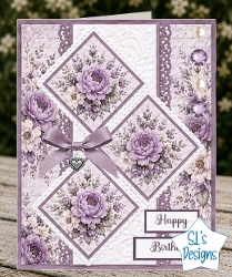 Purple Flower Card Kit – Diamond Panels, Lavender Ribbon & Elegant Birthday Topper