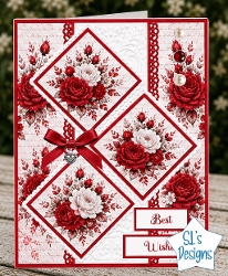 Red Rose Card Kit – Diamond Panels, Satin Ribbon & Elegant Best Wishes Topper