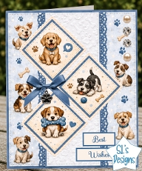 Puppy Card Kit – Diamond Panels, Blue Ribbon & Cute Best Wishes Topper