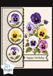 Pansy Birthday Card Front – Elegant Multicolor Floral Happy Birthday Topper