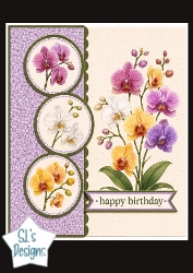 Orchid Birthday Card Front – Elegant Multicolor Floral Happy Birthday Topper