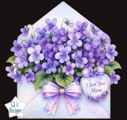 Violet Bouquet in Envelope – Mothers Day Floral Card Front