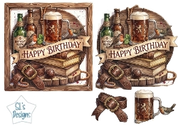 Rustic Pub Birthday Card Front – Beer, Books & Vintage Masculine Topper