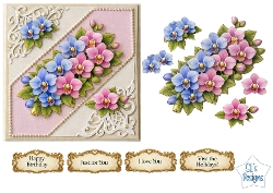 Pink & Blue Floral Diagonal Card Front – Elegant Flower Printable with Sentiment Labels